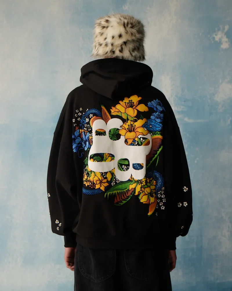 Another view of Black Poison Petals Zipper Hoodie