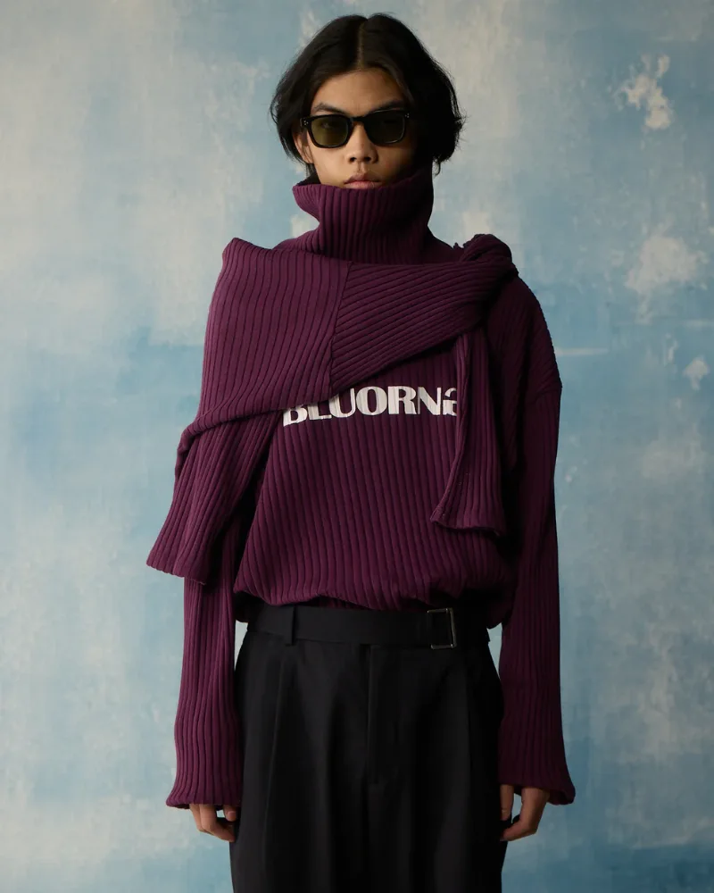 Another view of Maroon High Neck Rib Full Sleeve